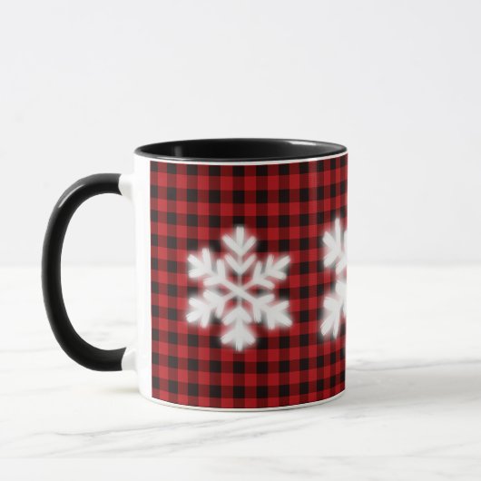 Rustikale, rote, rustikale karierte Schneeflocken Tasse (Links)