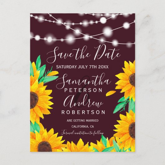 Rustikale rote Saitenleuchten Sonnenblumen Ankündigungspostkarte (Vorderseite)