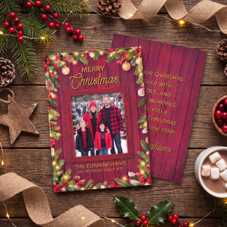 Rustikale rote Scheunenholz-Weihnachtsfoto-Karte  Feiertagskarte