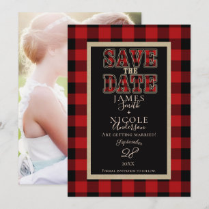 Rustikale rote schwarze Buffalo-Karo-PlaID-Foto-Sa Einladung