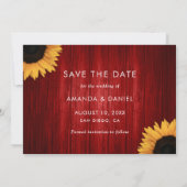 Rustikale Rote Sonnenblume Save the Date Foto Card (Rückseite)