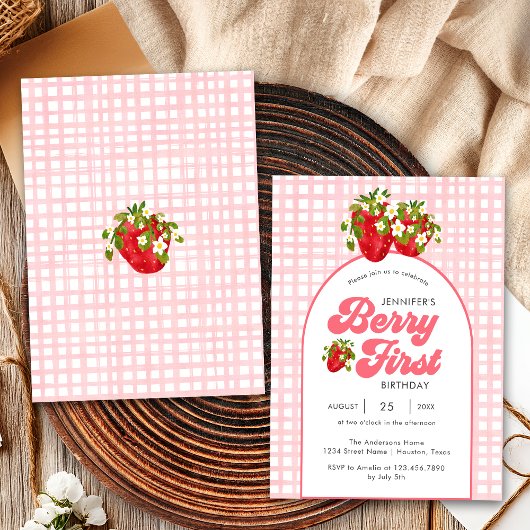 Rustikale Rote Strawberry Berry Erster Geburtstag Einladung