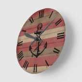 Rustikale rote und braune Holzstäbe und Anker Runde Wanduhr (Winkel)