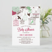 Rustikale rote und grüne Vogelkäfige Blumenspülung Einladung (Stehend Vorderseite)