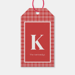Rustikale rote und Karierte Monogramm Geschenkanhänger