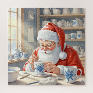 Rustikale rote Weihnachts-Wasserfarbe-Santa-Worksh Puzzle