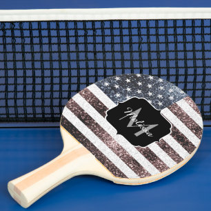 Rustikale rote weiße blaue Funken USA-Flagge Monog Tischtennis Schläger