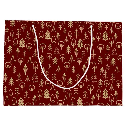 Rustikale Rotgoldwinterbäume Gemustert Große Geschenktüte (Rückseite)