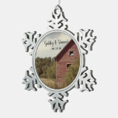 Rustikale Rothühner Hochzeit Schneeflocken Zinn-Ornament (Rechts)