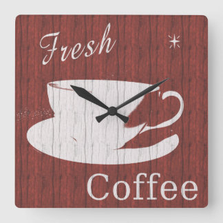 Rustikale Rotkaffee-Uhr Quadratische Wanduhr