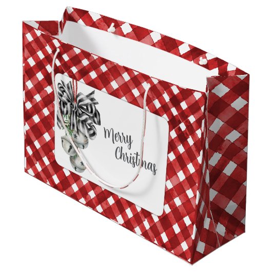 Rustikale Rotkarierte Weihnachtszeit Große Geschenktüte (Rückseite Schrägansicht)
