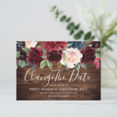 Rustikale Rotwein Burgund Blume ändern Datum Save The Date (Stehend Vorderseite)