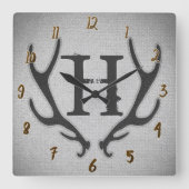 Rustikale Rotwild-Geweih-graue Quadratische Wanduhr (Vorderseite)