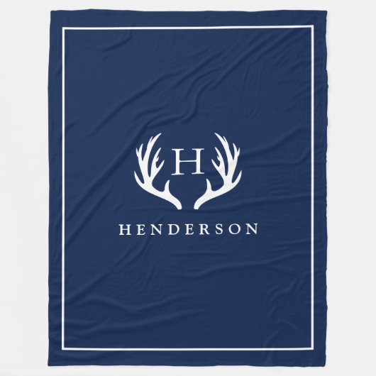 Rustikale Rotwild-Geweih-Monogramm-Marine Fleecedecke (Vorderseite)