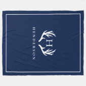 Rustikale Rotwild-Geweih-Monogramm-Marine Fleecedecke (Vorderseite (Horizontal))