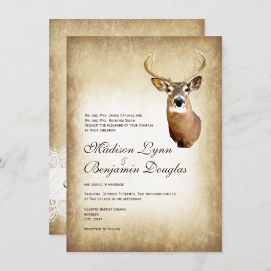 Rustikale Rotwild-Geweihe, die Einladung (Vorne/Hinten)