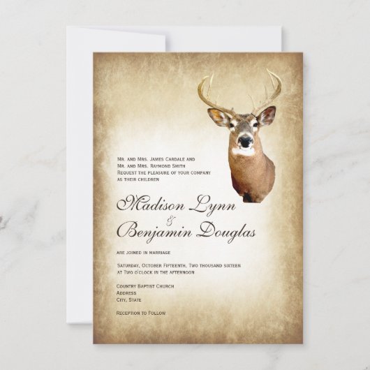 Rustikale Rotwild-Geweihe, die Einladung (Vorderseite)