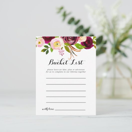 Rustikale Roush-Burgund-Floral-Bucketkarten Postkarte (Stehend Vorderseite)