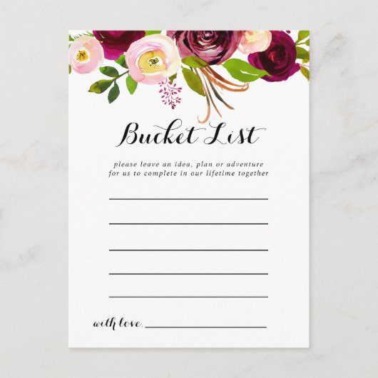 Rustikale Roush-Burgund-Floral-Bucketkarten Postkarte (Vorderseite)