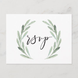 Rustikale RSVP-Hochzeit mit grünem Watercolor Einladungspostkarte