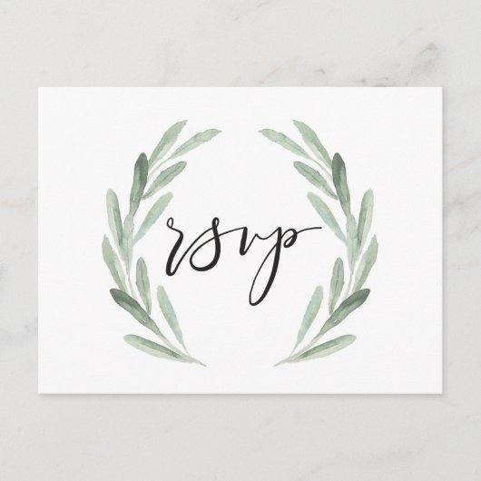 Rustikale RSVP-Hochzeit mit grünem Watercolor Einladungspostkarte (Vorderseite)