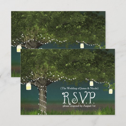 Rustikale RSVP-Karte für Baum- und String-Lights Einladung (Vorne/Hinten)