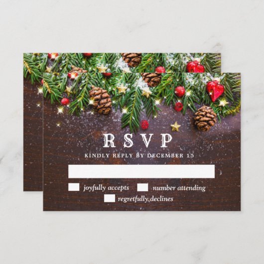 Rustikale RSVP-Karte für Pine Cones Branch RSVP Karte (Vorne/Hinten)