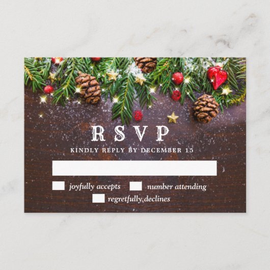 Rustikale RSVP-Karte für Pine Cones Branch RSVP Karte (Vorderseite)