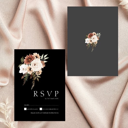 Rustikale RSVP-Karte für Schwarz und Pfirsichblume RSVP Karte
