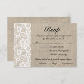 Rustikale RSVP-Karte mit weißen Spitzen-Burlap-Loo RSVP Karte (Vorne/Hinten)