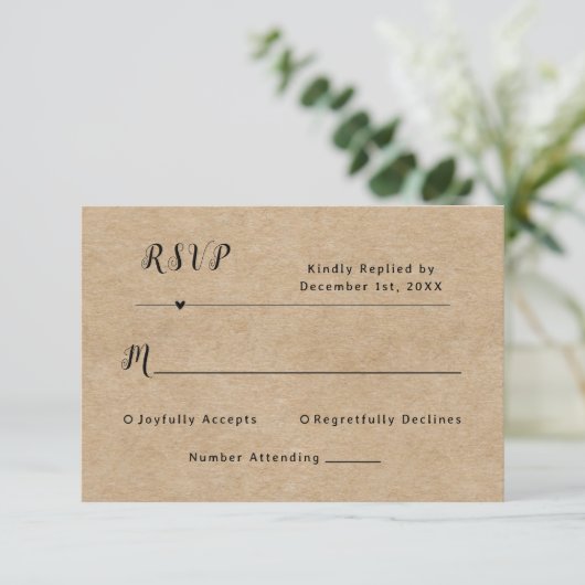 Rustikale RSVP-Karte zum Hochzeitsschreiben von Pa (Stehend Vorderseite)