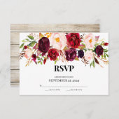 rustikale Rsvp-Karten, elegant, bordeauxrot, Holz Einladung (Vorne/Hinten)