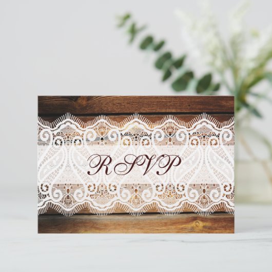 Rustikale RSVP-Karten für Holztruhen RSVP Karte (Stehend Vorderseite)