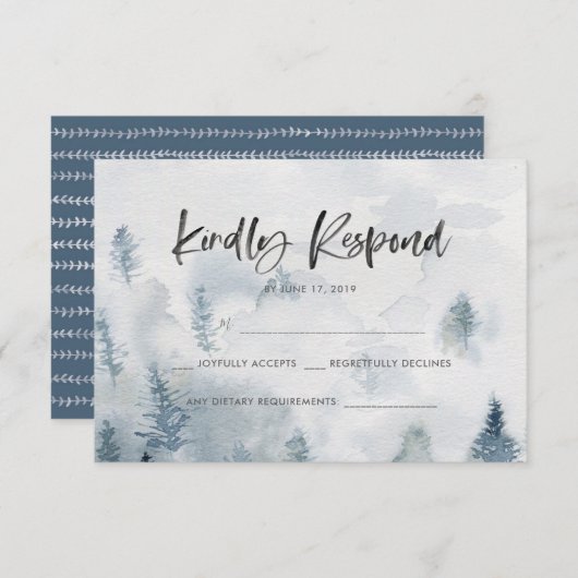 Rustikale RSVP-Karten für Wasserfarbenwald RSVP Karte (Vorne/Hinten)