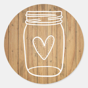 Rustikale RSVP-Mason-Glas-Braun-Holz-Landhochzeit Runder Aufkleber
