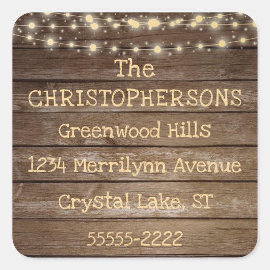Rustikale Rücksendeadresse aus Holz und Streichell Quadratischer Aufkleber (Vorderseite)