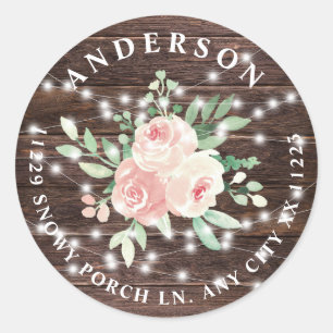 Rustikale Rücksendeadresse aus Holzflorenleuchten Runder Aufkleber