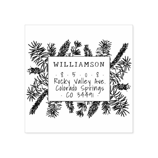Rustikale Rücksendeadresse der Pine Needles Gummistempel (Prägung)