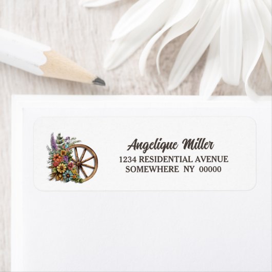 Rustikale Rücksendeadresse des Blumenwagens (Insitu)