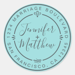 Rustikale Rücksendeadresse Hochzeit Türkis Runder Aufkleber