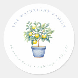 Rustikale Rücksendeadresse von Zitronenbaum Runder Aufkleber