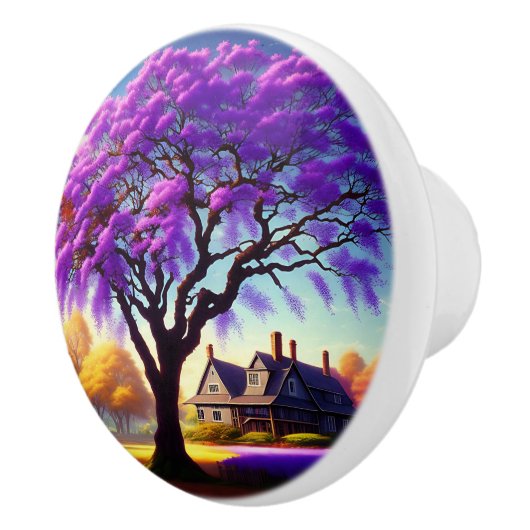 **"Rustikale Ruhe: Die Lila Jacaranda Embrace Keramikknauf (Rechts)