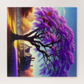 **"Rustikale Ruhe: Die Lila Jacaranda Embrace Puzzle (Horizontal)