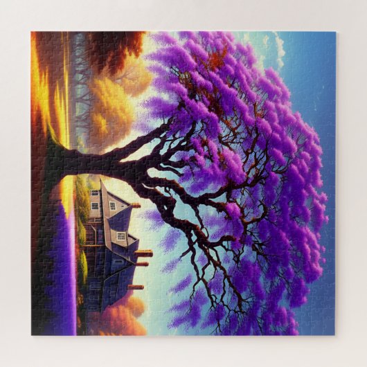 **"Rustikale Ruhe: Die Lila Jacaranda Embrace Puzzle (Horizontal)