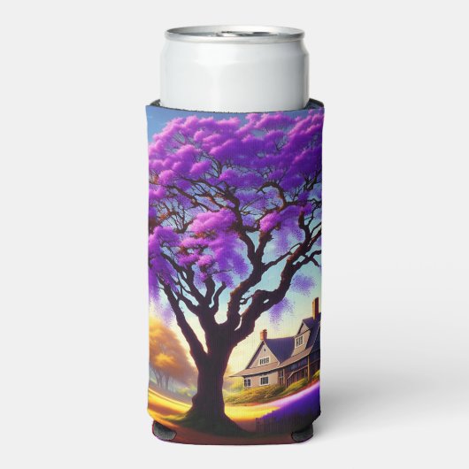 **"Rustikale Ruhe: Die Lila Jacaranda Embrace Selters Dosenkühler (Seltzer Vorderseite)