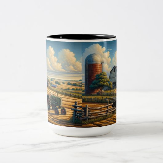 Rustikale Ruhe in der Landwirtschaft Zweifarbige Tasse (Mittel)