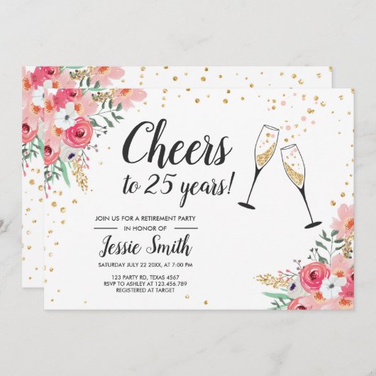 Rustikale Ruhestands-Party Einladung mit Blumen (Vorne/Hinten)