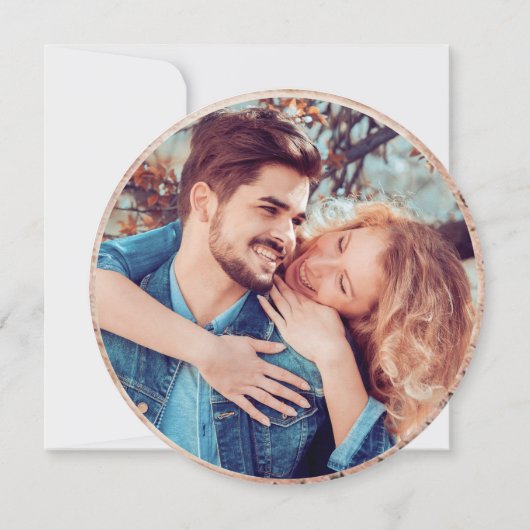 Rustikale, runde, holzgeschnittene Körner Save the Einladung (Rückseite)