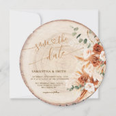 Rustikale, runde, holzgeschnittene Körner Save the Einladung (Vorderseite)