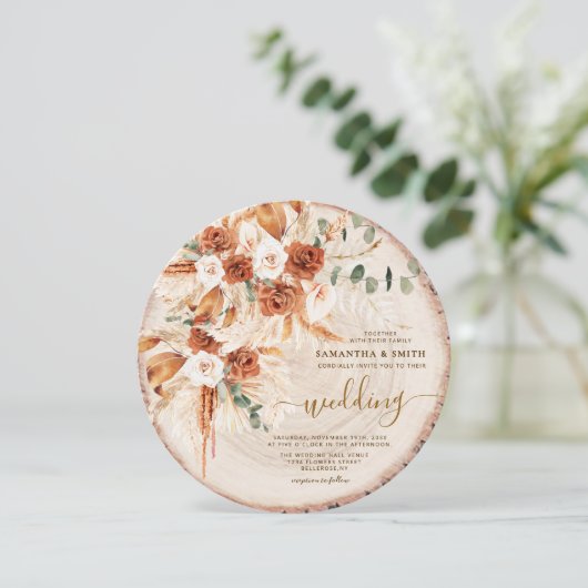 Rustikale Rundholz-Schnittholz Einladung (Stehend Vorderseite)